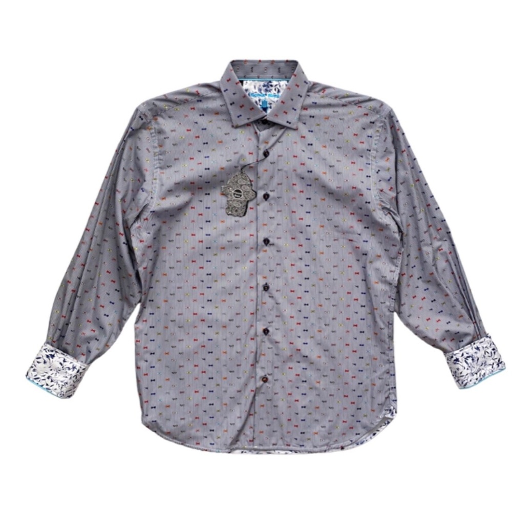 Visconti Nwt Stripe Bow Tie Print Flip Cuff Long Sleeve Shirt Medium M
